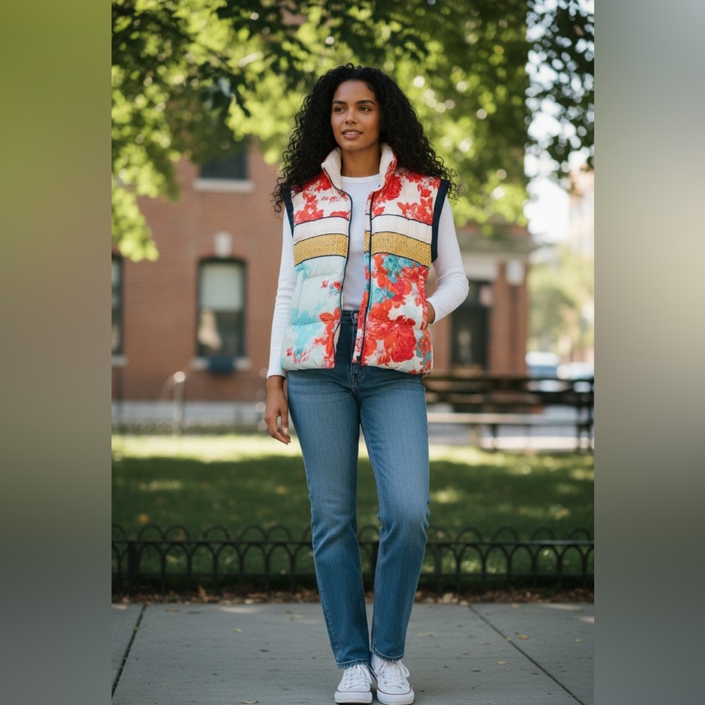 Free People Movement Floral Quilted Puffer Vest NWT Size L
